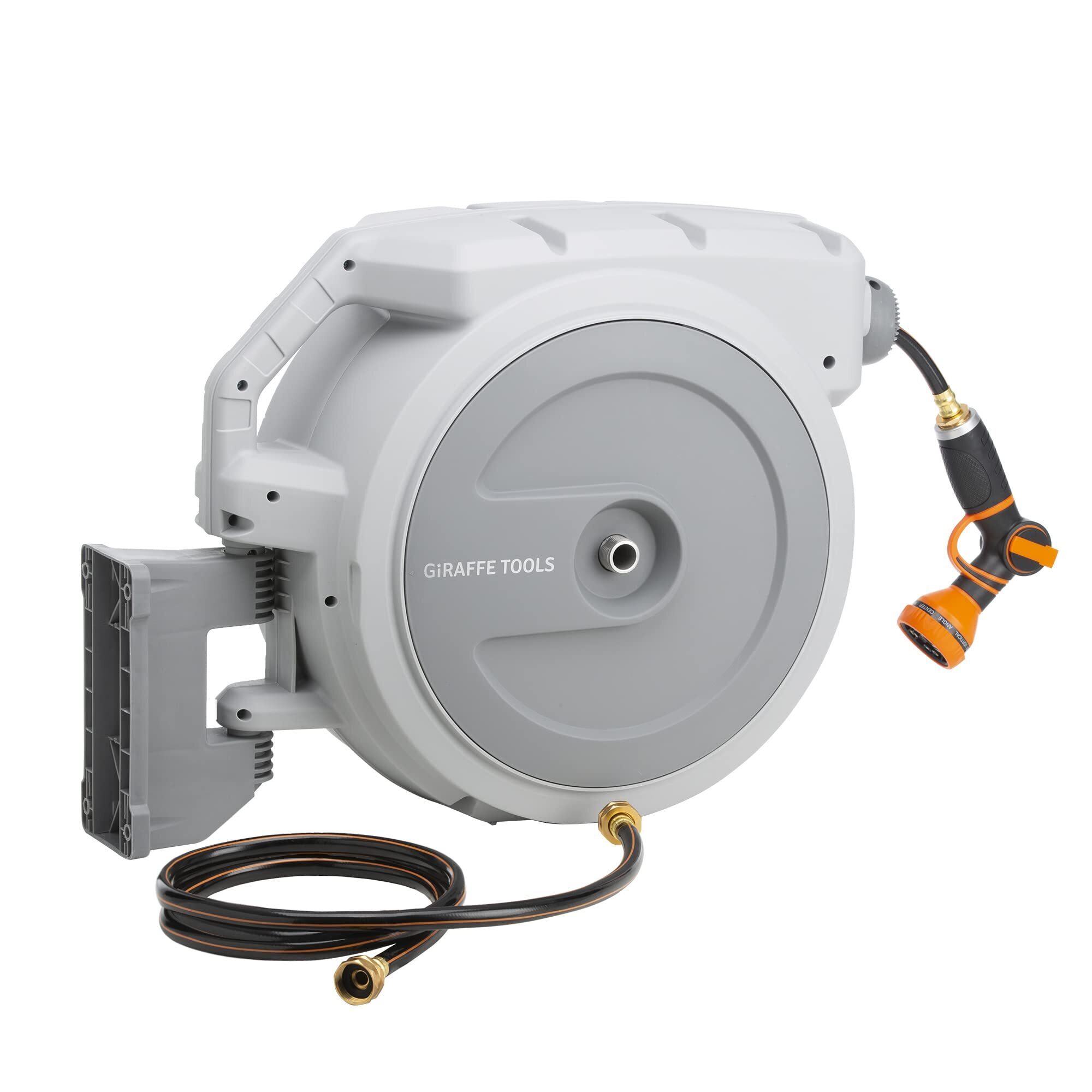 Giraffe Tools, Garden Hose Reel 5/8in. 90ft.,Wall Mounted,LTGY, Hose Length Capacity 90 ft, Model# AW4058US-LG